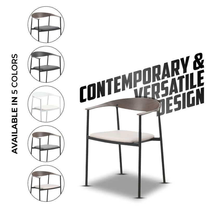 Kora Modern Leather Upholstered Accent Dining Arm Chair with Open Back Design and Black Metal Legs