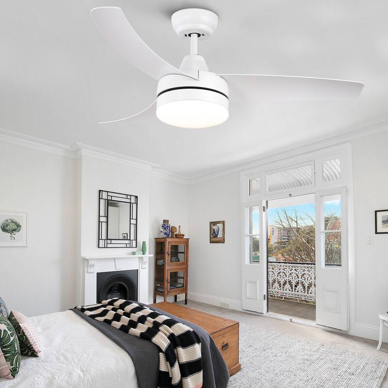 42 in. Matte White Ceiling Fan with light and Remote Control - 42 INCHES