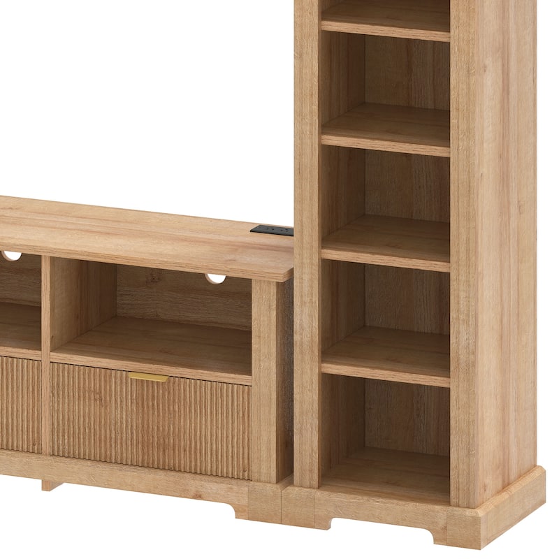 Moasis TV Stand with 2 Side Bookshelves for TVs Up to 65''