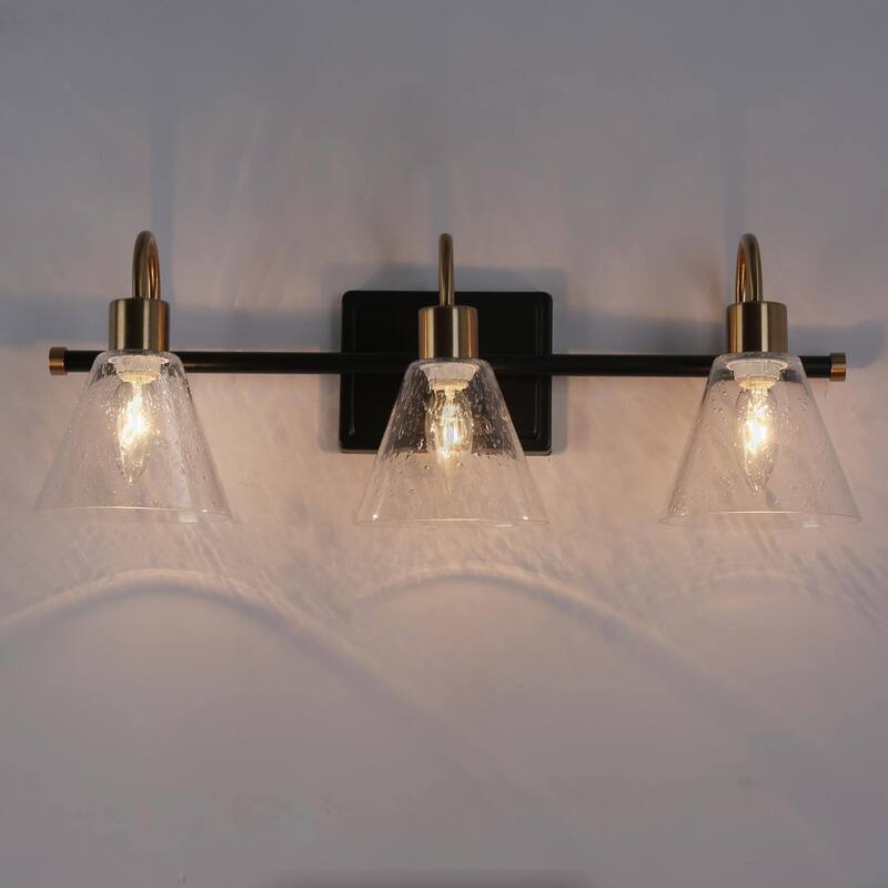 Modern Transitional 3-light Bathroom Vanity Light Black Gold LED Dimmable Wall Sconce