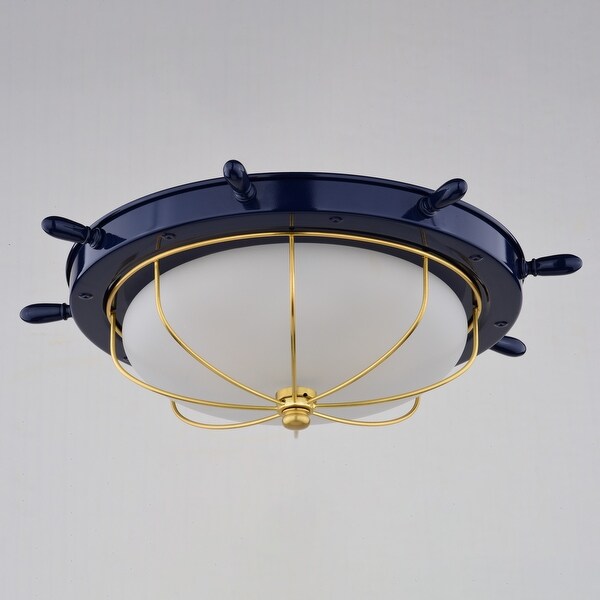 Orleans Blue Gold Coastal Ship Wheel Indoor Outdoor Ceiling Light White Glass 15 in W x 5 in H x 15 in D On Sale Bed Bath Beyond 20906854