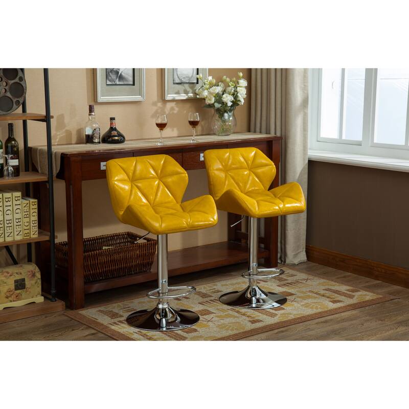 Adjustable Height Hidraulic Bar Stools Set of 2, Counter Height Faux Leather Chair with Footrest for Kitchen Island, Dining Room