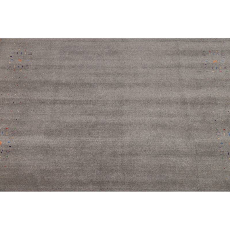 Gray Gabbeh Oriental Area Rug Hand-Knotted Wool Carpet - 8'1" x 9'9"