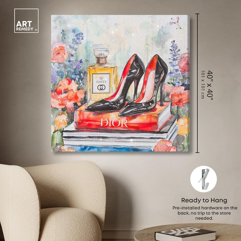 Lovely Garden Books and Heels Canvas by Art Remedy, Gallery Wrapped