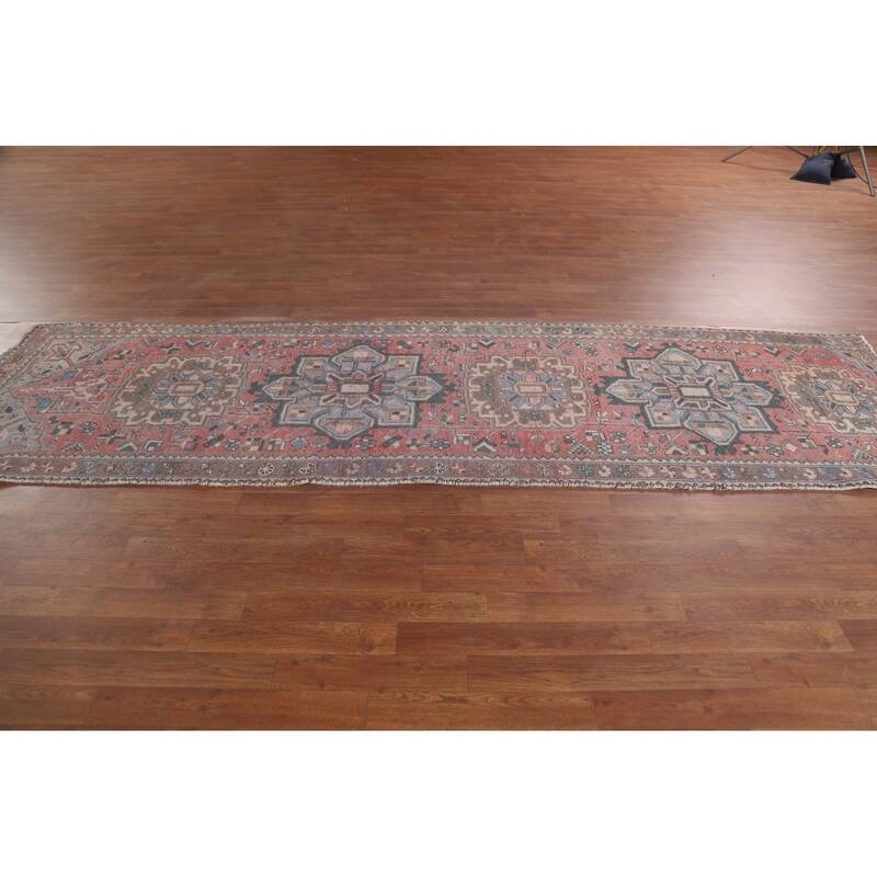 Hand Knotted Oriental 100% Wool Carpet Traditional Geometric Pink Hamedan Runner Rug - 10' 10'' X 3' 2''