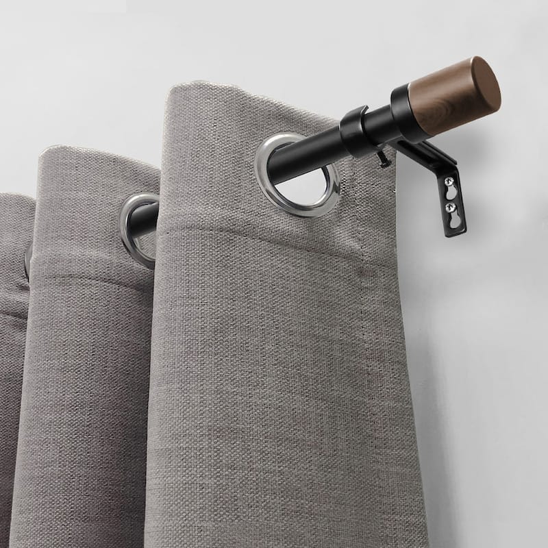 Lumi 3/4" Single Curtain Rod Matte Black- Maple Wood Cylinder finials