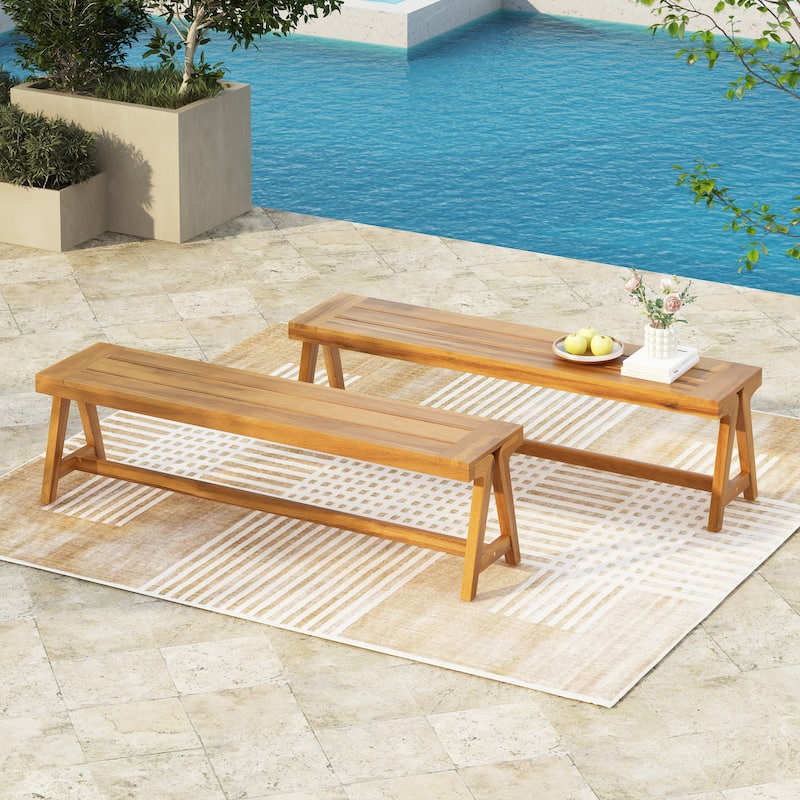 Lumina Outdoor Contemporary Acacia Wood Dining Benches (Set of 2) by Christopher Knight Home