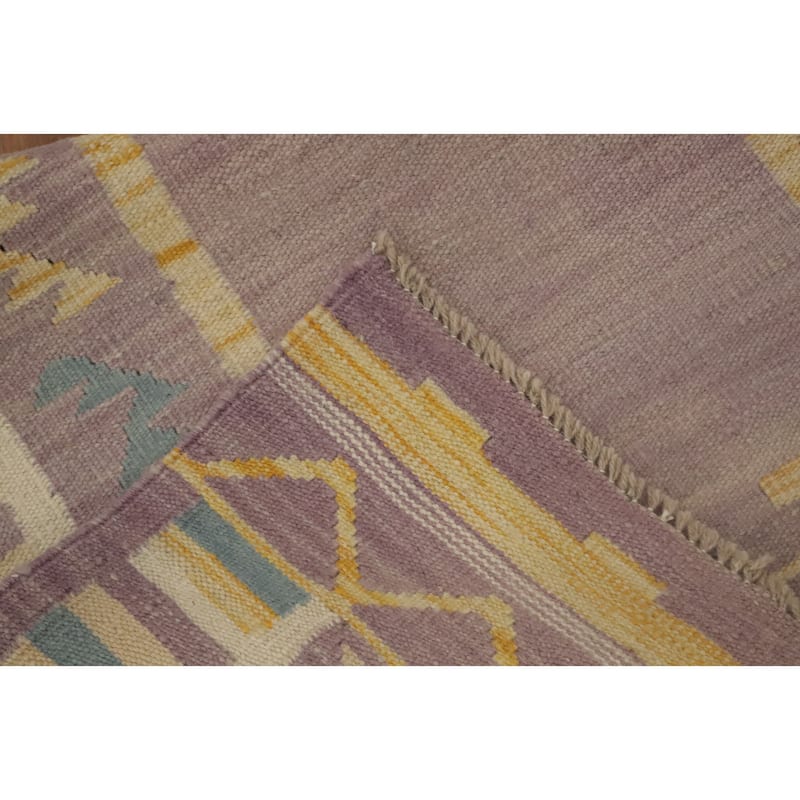 Hand Woven Oriental 100% Wool Carpet Southwestern Tribal Purples Kilim Runner Rug - 11' 9'' X 2' 6''