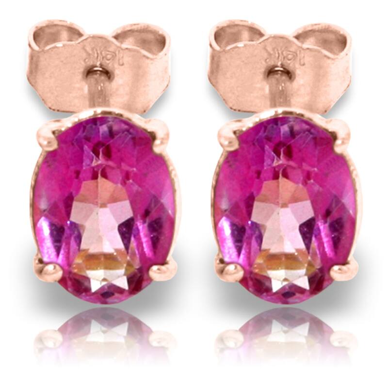 1.8 Carat 14K Solid Gold Panache Pink Topaz Stud Gemstone Earrings - Rose