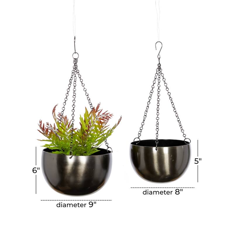 Black, Gold or Silver Metal Indoor Outdoor Hanging Dome Wall Planter with Chain (Set of 2)