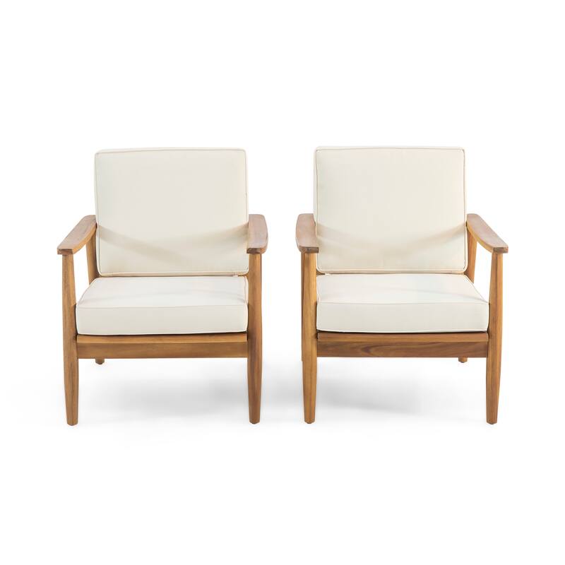 Willowbrook Wood Club Chair (Set of 2) by Christopher Knight Home - Teak/Beige