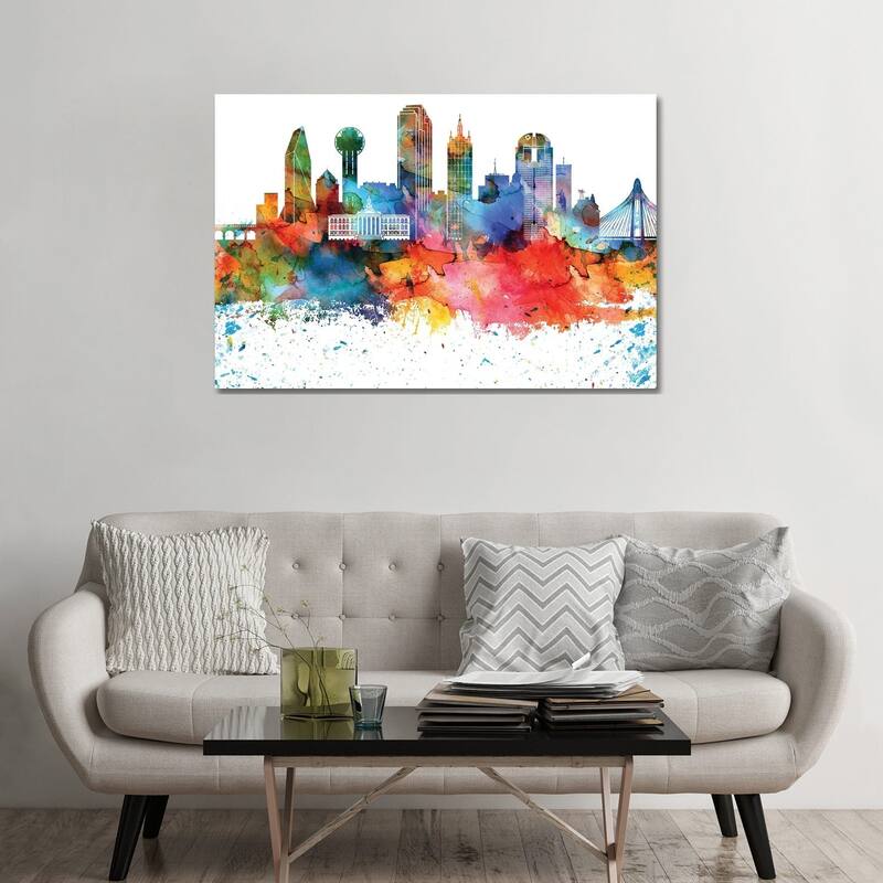 iCanvas "Dallas Colorful Watercolor Skyline" by WallDecorAddict Canvas Print - 32x48x1.5