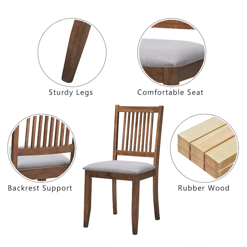 Farmhouse 18"Wide Slat Back Upholstered Seat Wood Dining Chairs - 17.75L×18W×35H