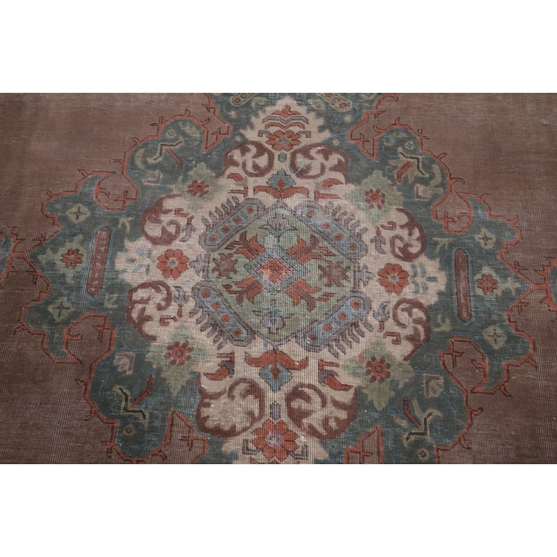 Over-Dyed Distressed Tabriz Persian Antique Wool Carpet - 9'11" x 12'11"