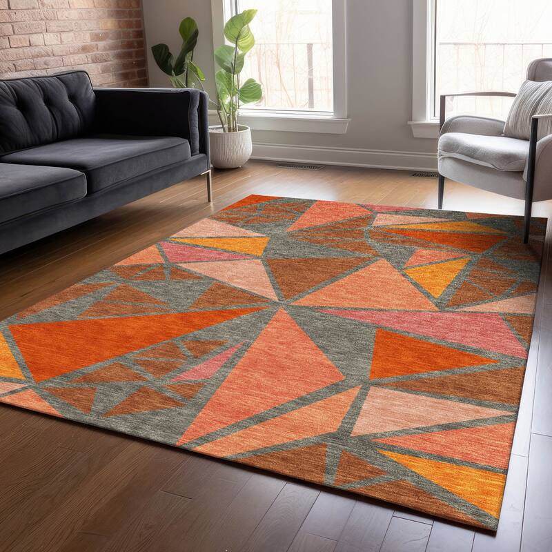 Machine Washable Indoor/ Outdoor Abstract Mosaic Chantille Rug - Rust - 8' x 10'