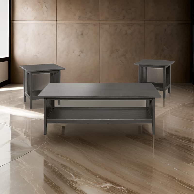 Wiston 3 Piece Table Set, 1 Coffee Table, 2 End Tables, Antique Gray Wood