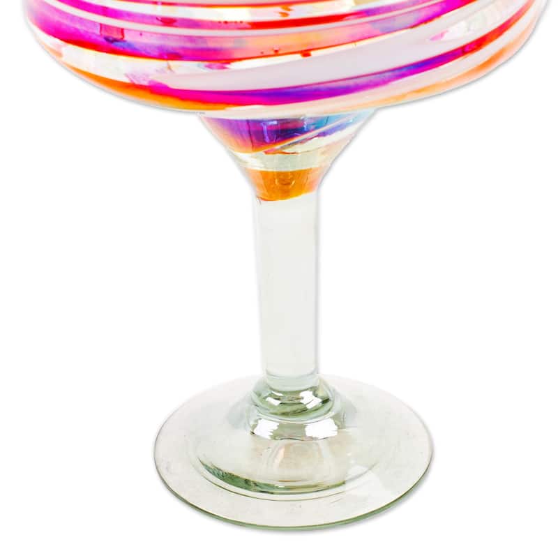 NOVICA Artisan Handblown Recycled Margarita Glasses Red Mexican Tableware Drinkware 'Fineness Enchantment' (Set of 4)