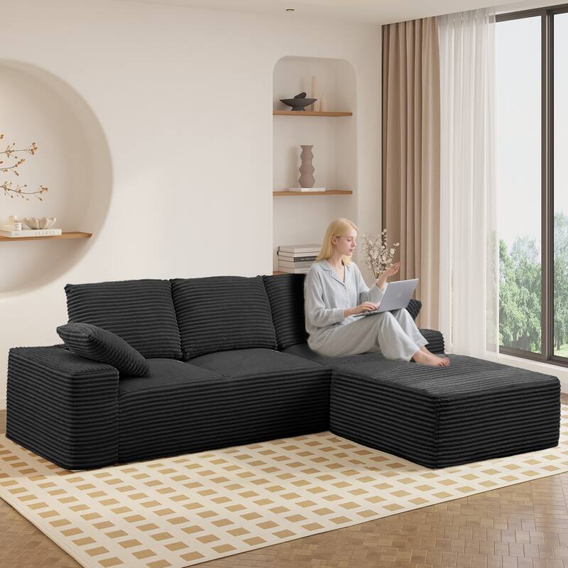 Modular Sectional Sofa with L-Shape Chaise Lounge, Oversized Corduroy Upholstered Cloud Sofa, Deep Seat Sofa with Pillow