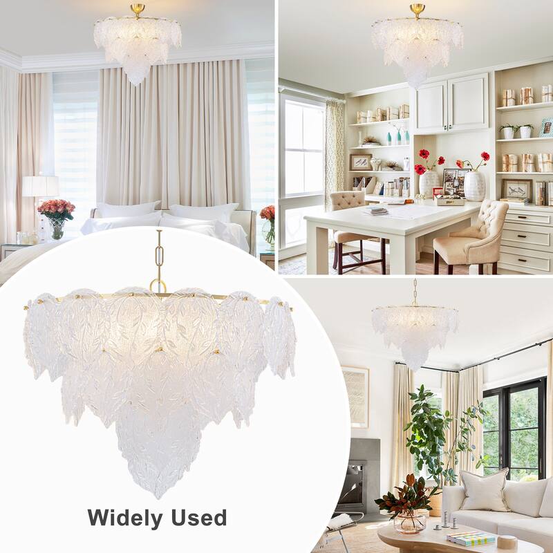 Luxury Gold Chandelier with Double-Tier Clear Glass Leaves