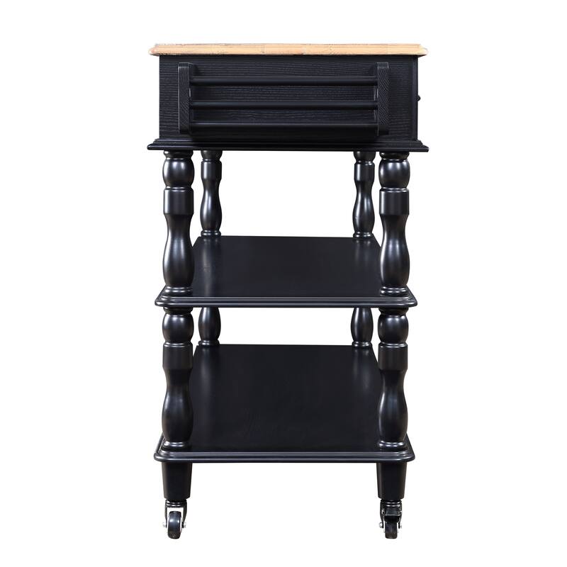 Open 2-sided Kitchen Island on Wheels with OAK Wood Top, Portable Rolling Kitchen Cart with Towel Rack and Spice Rack, Black
