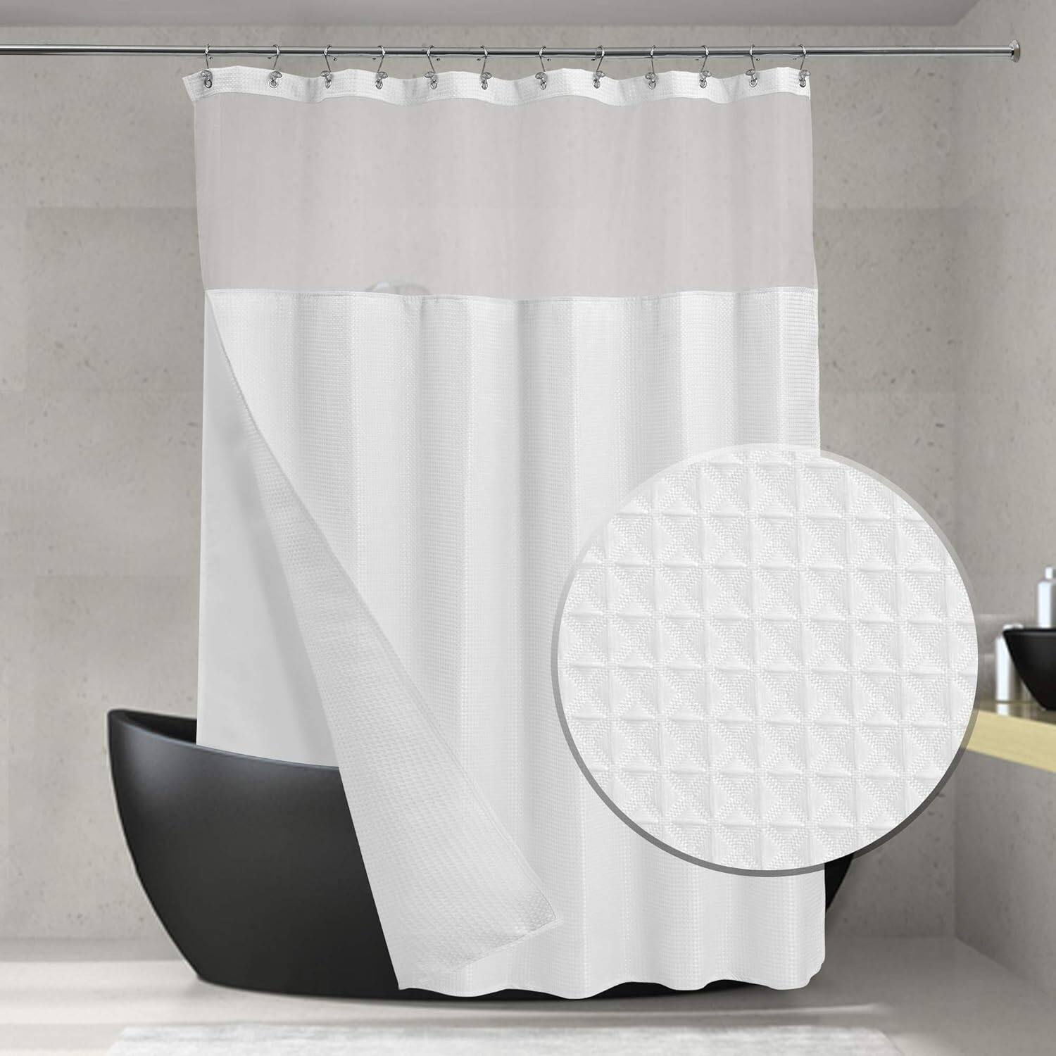SPRING Waffle Shower Curtain with Snapin Fabric Liner & Hooks On