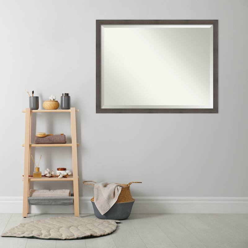 Beveled Wood Bathroom Wall Mirror - Hardwood Chocolate Narrow Frame - Hardwood Chocolate Narrow