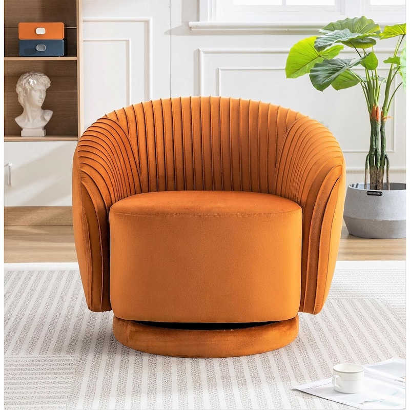 US Pride Furniture Contemporary Velvet Swivel Barrel Chair with 360° Spin Capability Round Accent One-Seater Sofa