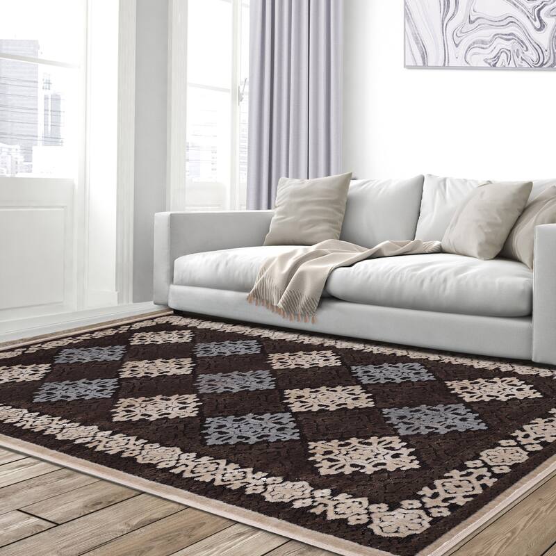 Superior Floral Medallion Sculpted High-Low Pile Polyester Area Rug