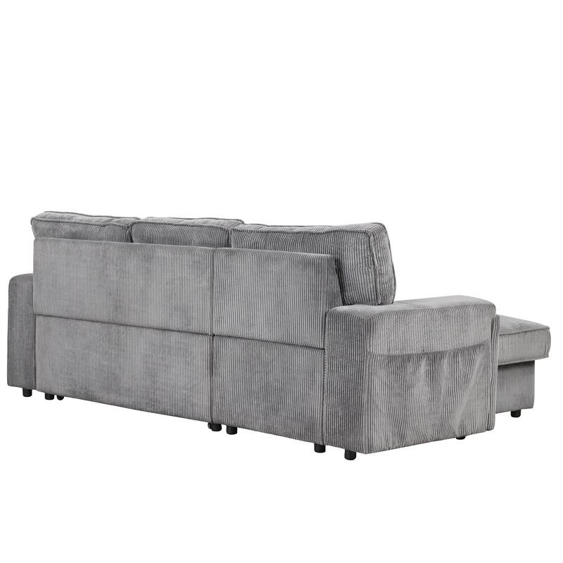 Upholstery Sleeper Sectional Sofa with Storage Bags & 2 Hidden Cup Holders