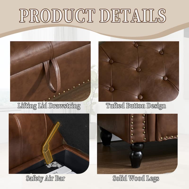 Storage Ottoman 55.12 Inches Upholstered Fabric Storage Ottoman Bench,Button Tufted Ottoman with Storage