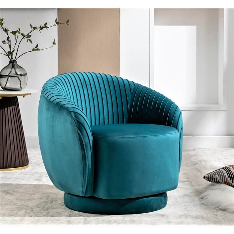 US Pride Furniture Contemporary Velvet Swivel Barrel Chair with 360° Spin Capability Round Accent One-Seater Sofa - Greenish Blue