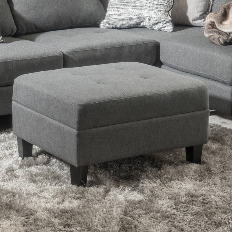 Tiernan Tufted Fabric Ottoman by Christopher Knight Home - Dark Grey