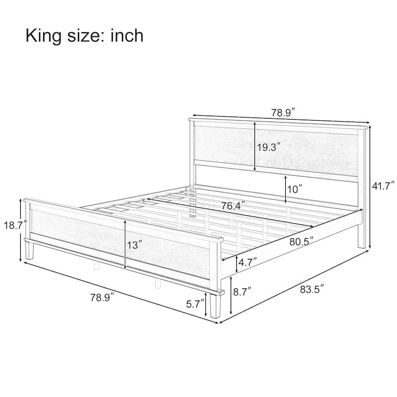 Wood Platform Bed Frame with Headboard, Wooden Panel Bed with Wood Slat Support and Under Bed Storage, No Box Spring Needed