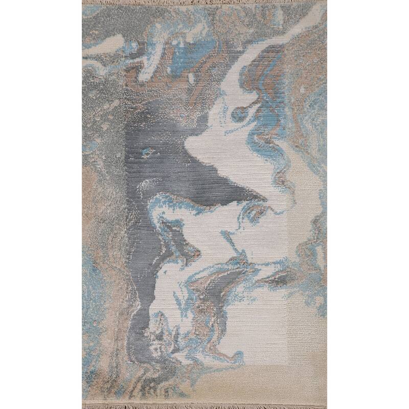 Abstract Oriental Accent Rug Handmade Multi-Color Wool Carpet - 2'8"x 4'9"