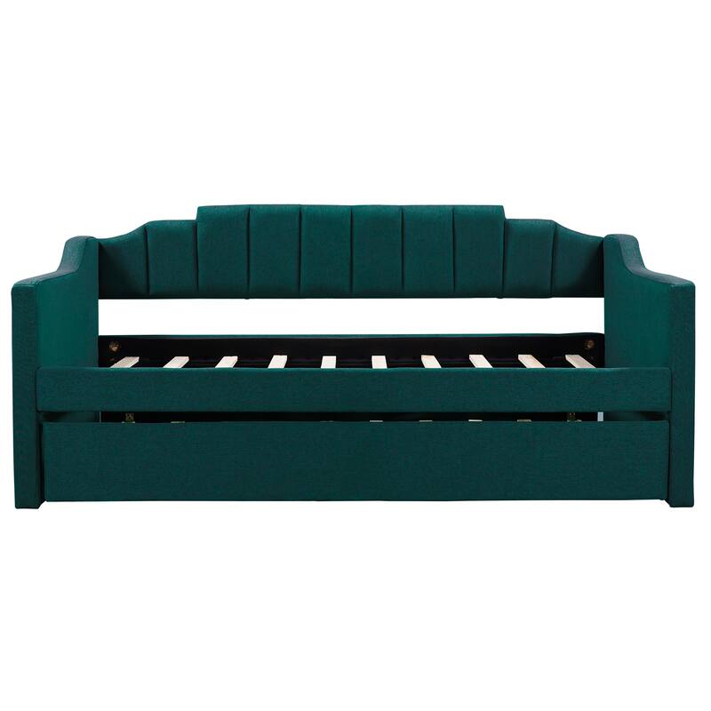 Upholstered Twin Daybed with Trundle and Curved Back Design