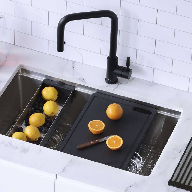STYLISH Workstation Kitchen Sink Black Cutting Board A-917 - Length: 16 7/8" Width: 11"