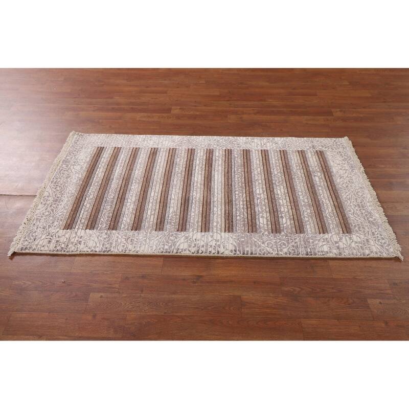 Striped Modern Accent Rug Handmade Abstract Wool Carpet - 2'9"x 5'0"