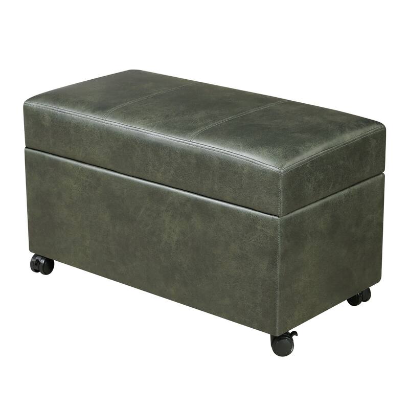 Adeco Faux Leather Storage Ottoman for Living Room