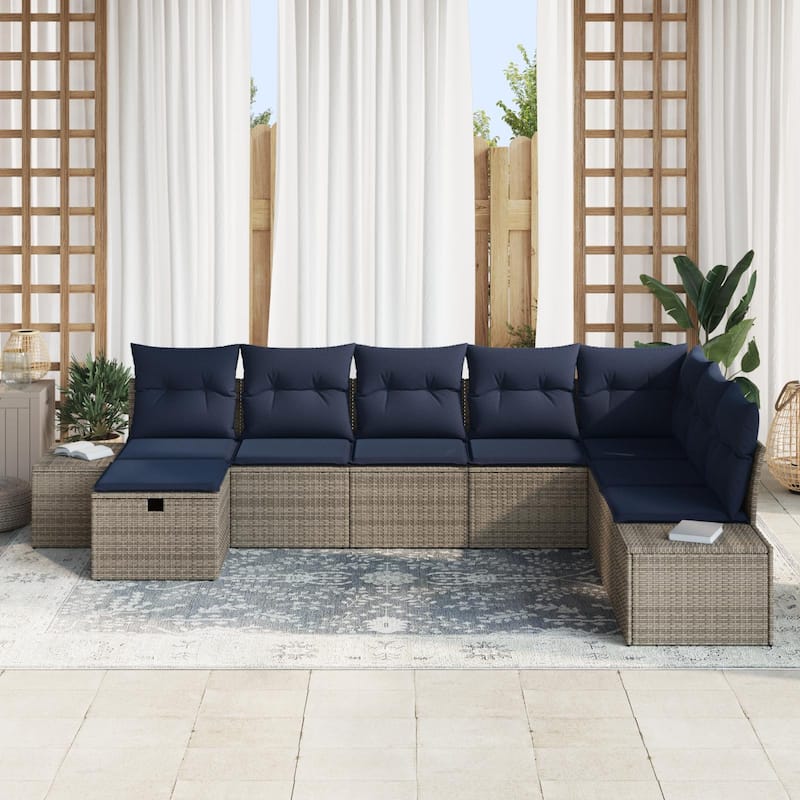 vidaXL 8/9 Garden Sofa Set with Cushions Black/Brown/Grey Poly Rattan - 125.6 x 82.3 x 27.2