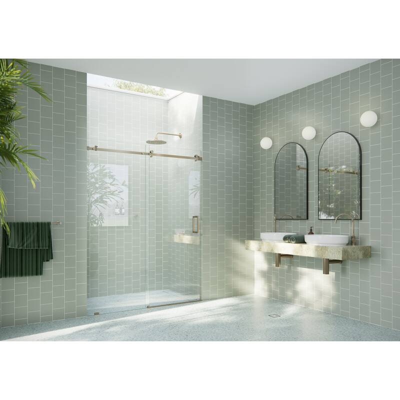 Glass Warehouse 64 in. x 78 in. Sliding Frameless Shower Door with Square Hardware