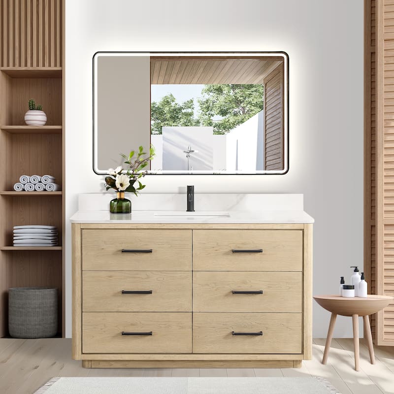 Porto Bath Vanity with White Quartz Stone Top and Mirror