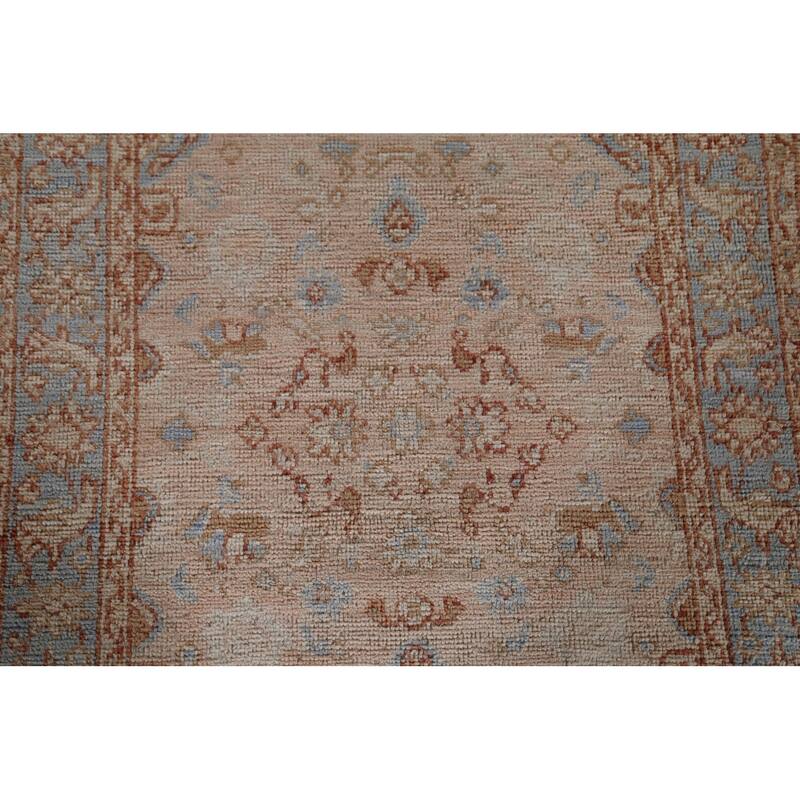 Hand Knotted Oriental 100% Wool Carpet Transitional Geometric Peach Oushak Area Rug - 3' 10'' X 2' 9''