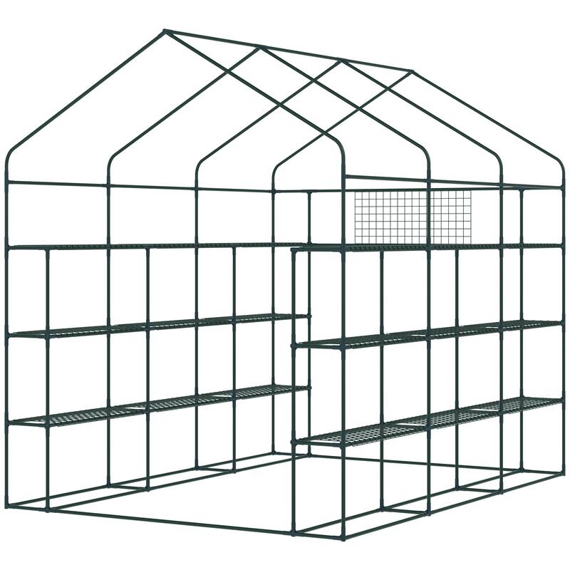 Outsunny 8' x 6' x 7' Portable Walk-in Greenhouse, 18 Shelf Hot House, Roll Up Zipper Door, UV protective