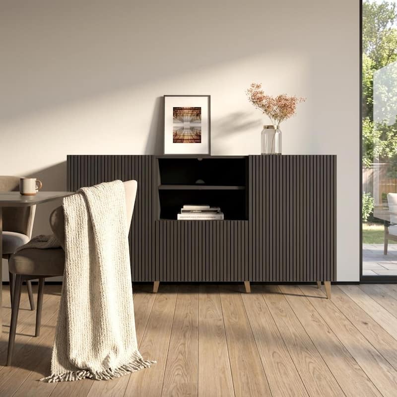 Meble Furniture Pafos 2D1S 59" Sideboard Buffet Credenza 59.3W x 15.7D x 32.3H Modern European Matte Finish