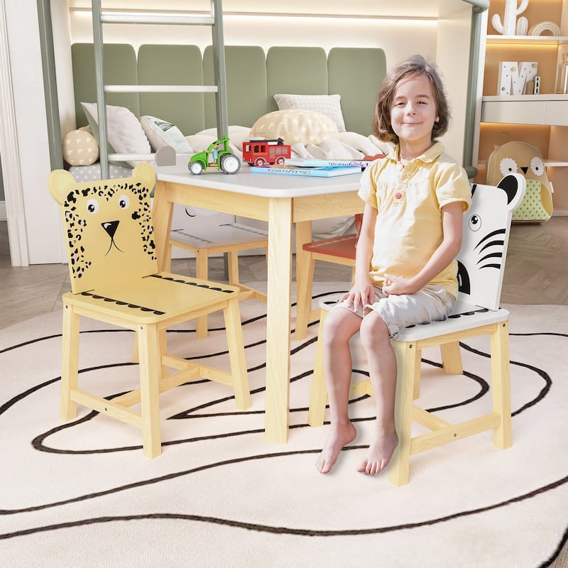 5 Piece Kiddy Table and Chair Set , Kids Wood Bigger Table with 4