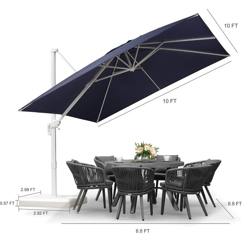 PURPLE LEAF White Square Cantilever Patio Umbrella With Base