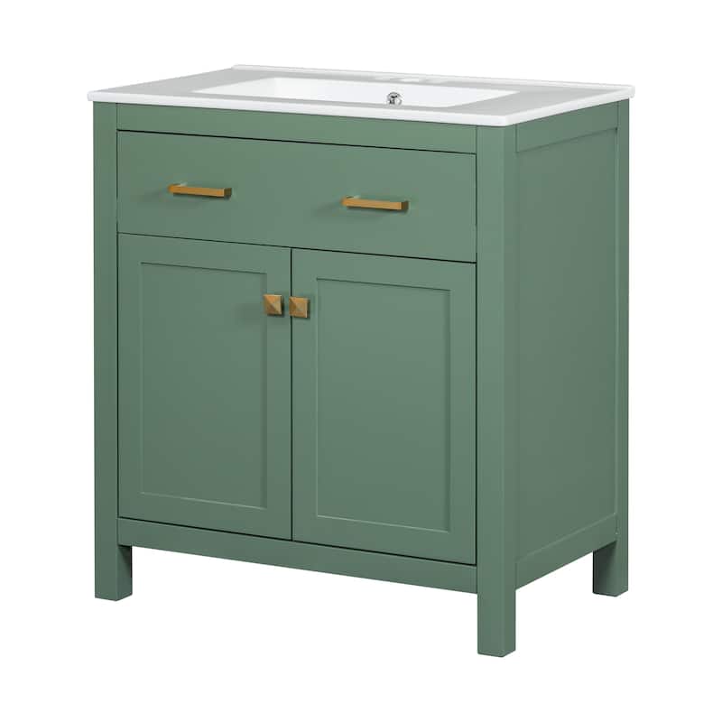 GDFStudio - Bambi Wood & Ceramic Double Bathroom Vanity Set with Sinks, Soft-Close Doors & Flip Drawer