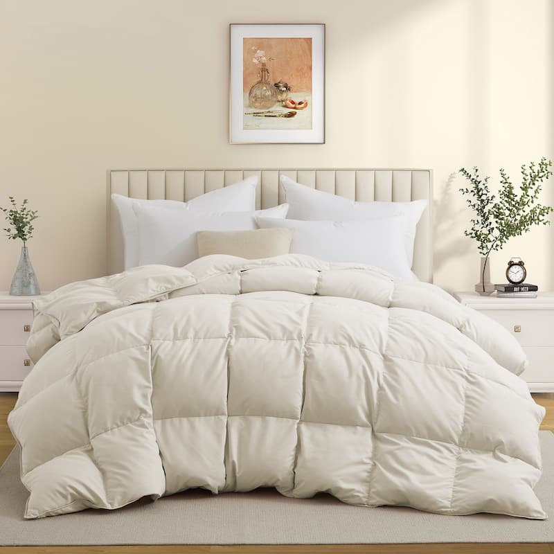 All Season Medium to Extra Warmth White Feather Down Comforter Duvet Insert - Twin - Cream