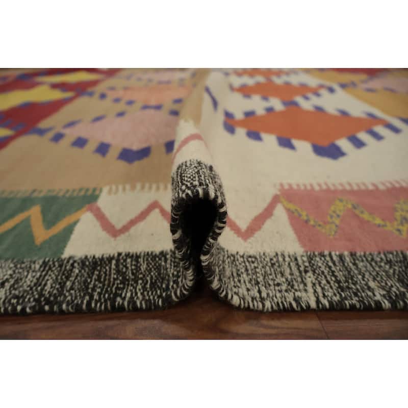 Hand Woven Oriental 100% Wool Carpet Southwestern Modern Multi-Colored Kilim Area Rug - 9' 9'' X 6' 8''