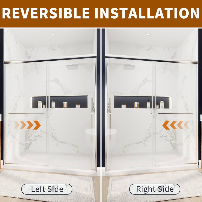 Modland 56-60"x70'' Adjustable Double Sliding Shower Door, 1/4" ANSI Glass with Nano Coating, Framed Bypass Enclosure